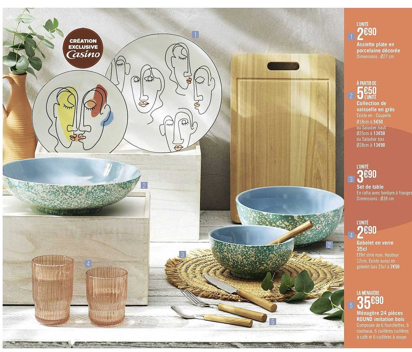 assiette plate en porcelaine décorée, collection de vaisselle en grès, set de table, gobelet en verre 35 cl, ménagère 24 pièces round imitation bois