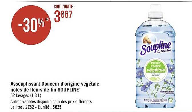 assouplissant douceur d'origine végétale notes de fleurs de lin soupline