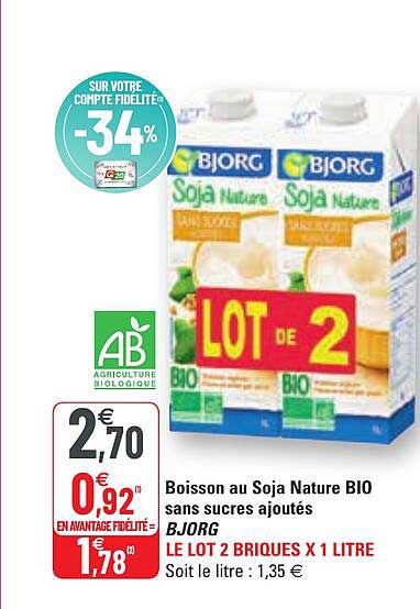 Boisson Au Soja Nature Bio Sans Sucres Ajoutés Bjorg