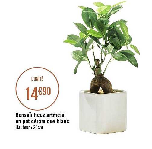 bonsaîi ficus artificiel en pot céramique blanc