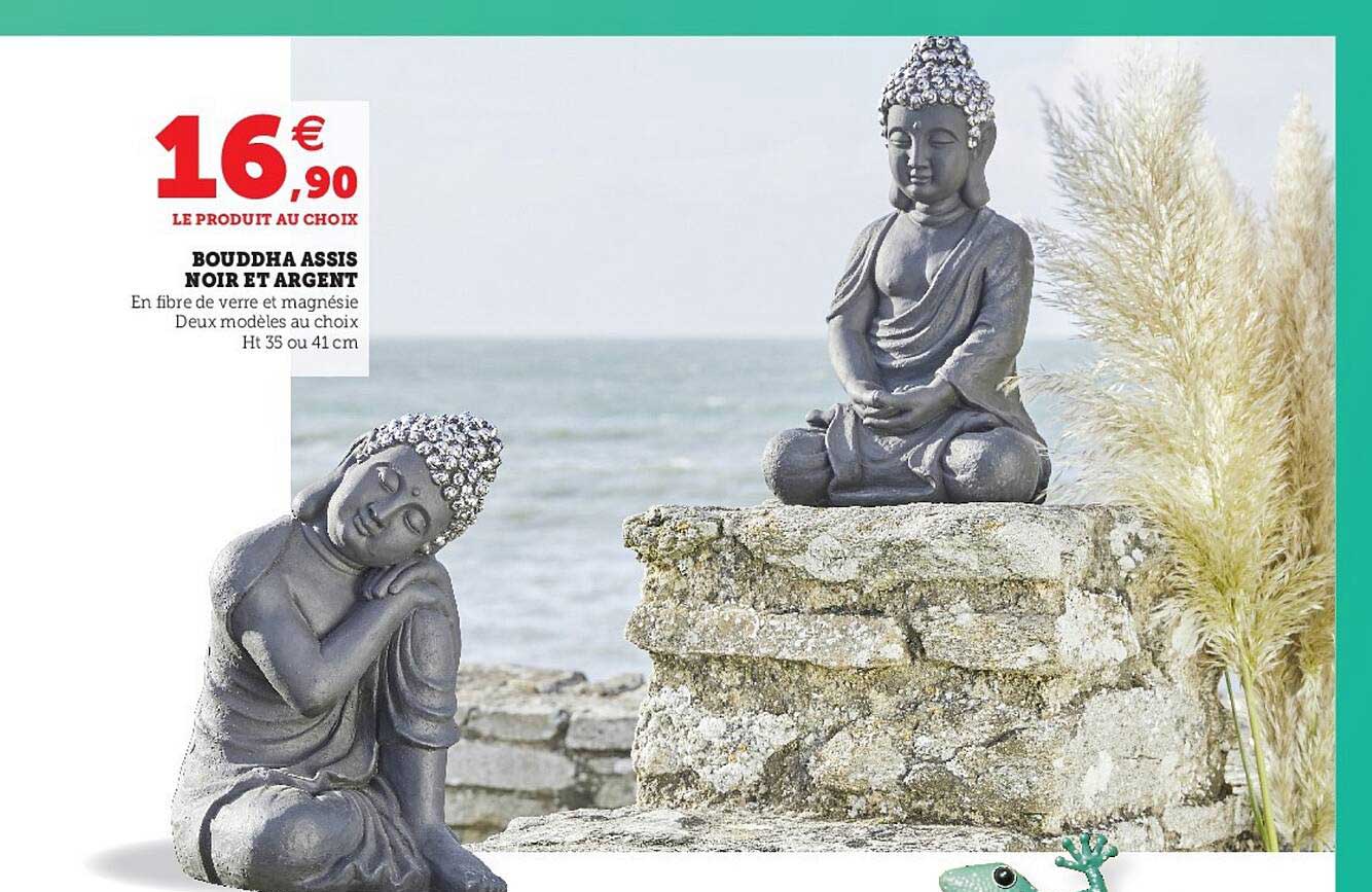 Bouddha Assis Noir Et Argent