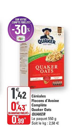 céréales flocons d'avoine complète quaker oats quaker