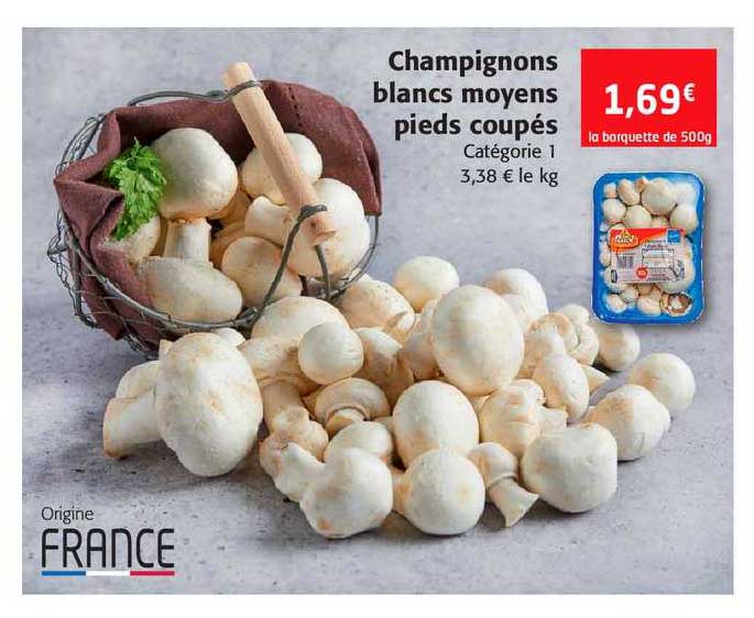 champignons blanc moyens pieds coupés