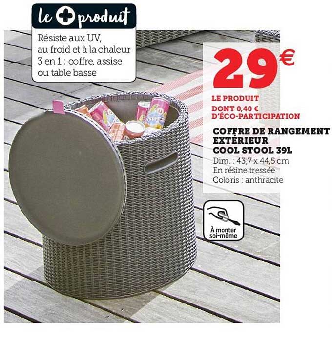 coffre de rangement extérieur cool stool 39l