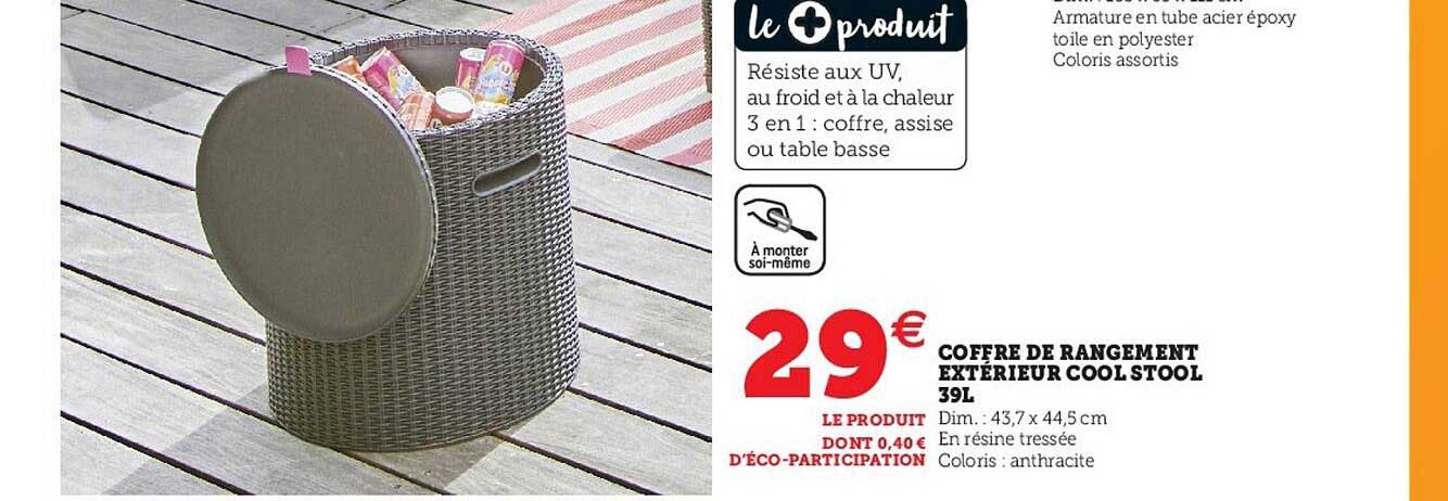 coffre de rangement extérieur cool stool 39l