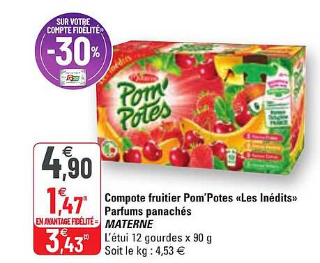Compote Fruitier Pom'potes «les Inédits» Parfums Panachés Materne