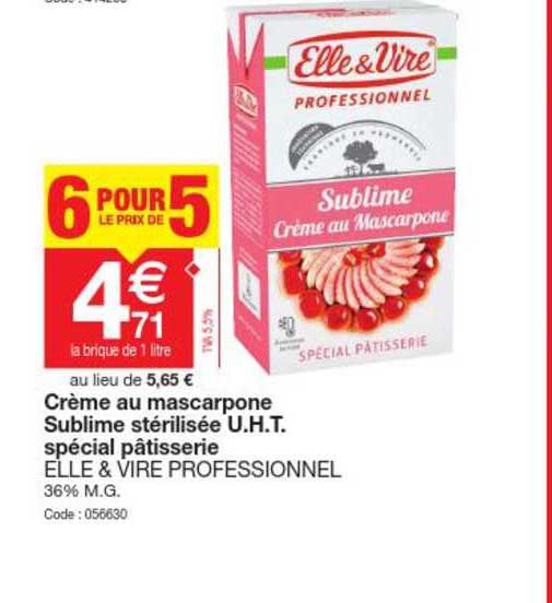 crème au mascarpone sublime stérilisée u.h.t. spécial pâtisserie elle & vire professionnel
