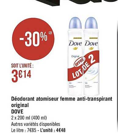 déodorant atomiseur femme anti-transpirant original dove