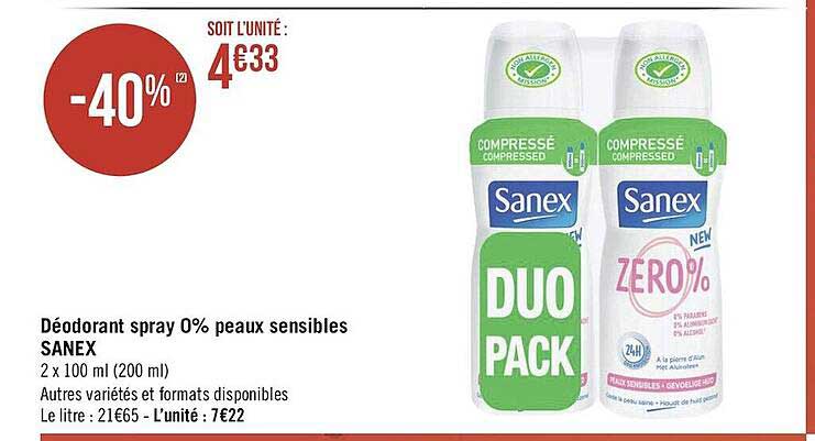 déodorant spray 0% peaux sensibles sanex