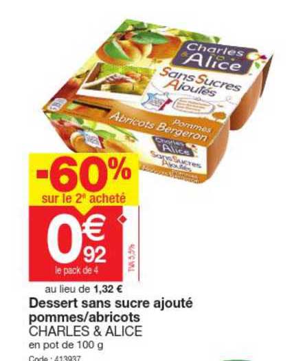 dessert sans sucre ajouté pommes - abricots charles & alice