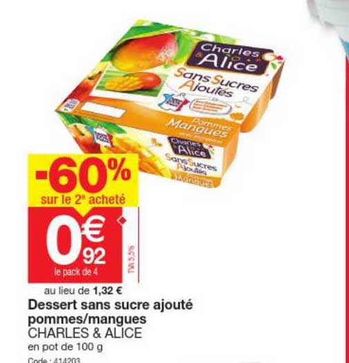 dessert sans sucre ajouté pommes - mangues charles & alice