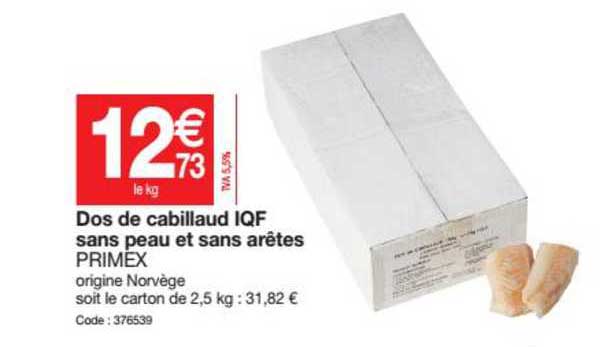 dos de cabillaud iqf sans peau et sans arêtes primex