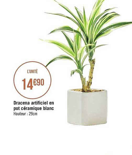 Dracena Artificiel En Pot Céramique Blanc