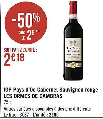 igp pays d'oc cabernet sauvignon rouge les ormes de cambras
