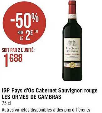 igp pays d'oc cabernet sauvignon rouge les ormes de cambras