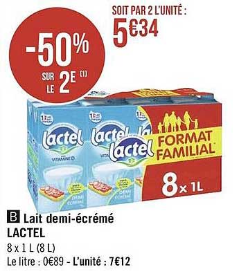 Lait Demi-écrémé Lactel
