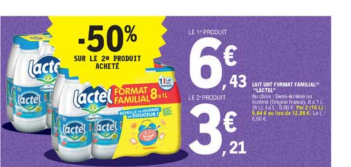 lait uht format familial "lactel"