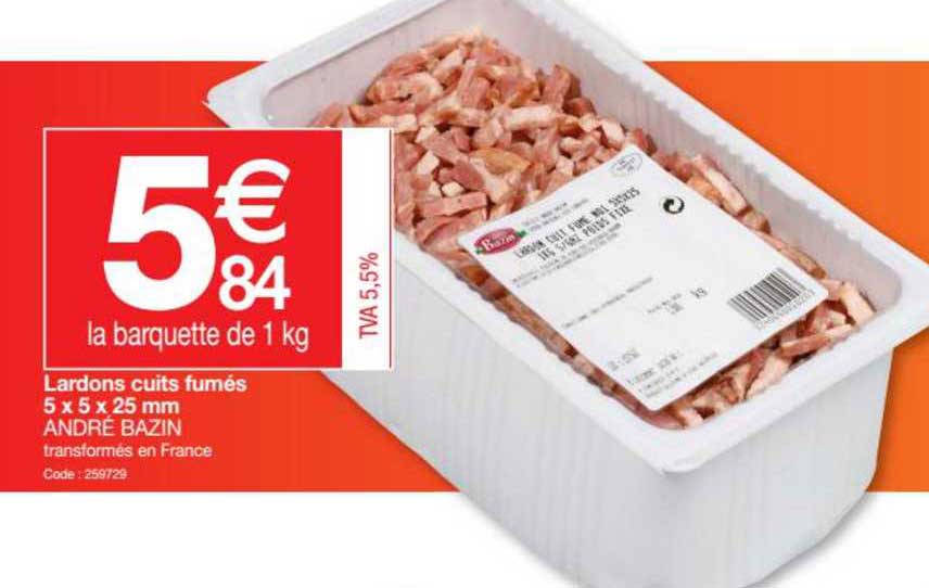 lardons cuits fumés 5 x 5 x 25 mm andré bazin
