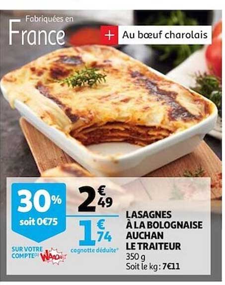 Lasagnes à La Bolognaise Auchan Le Traiteur