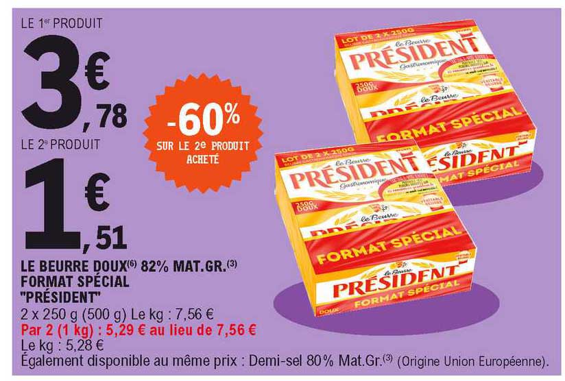 le beurre doux 82% mat.gr. format spécial "président"