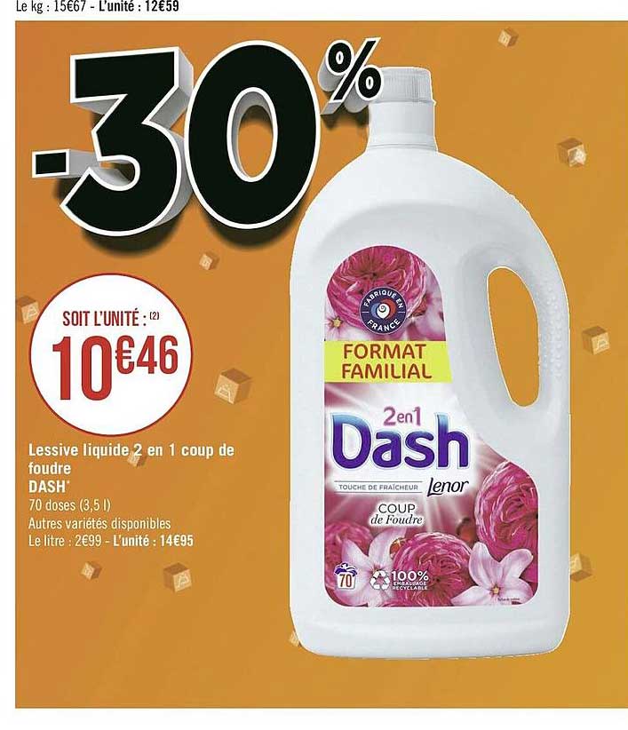lessive liquide 2 en 1 coup de foudre dash