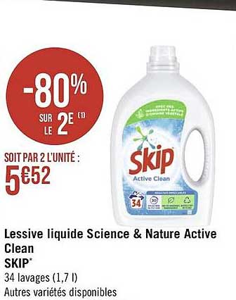 lessive liquide science & nature active clean skip