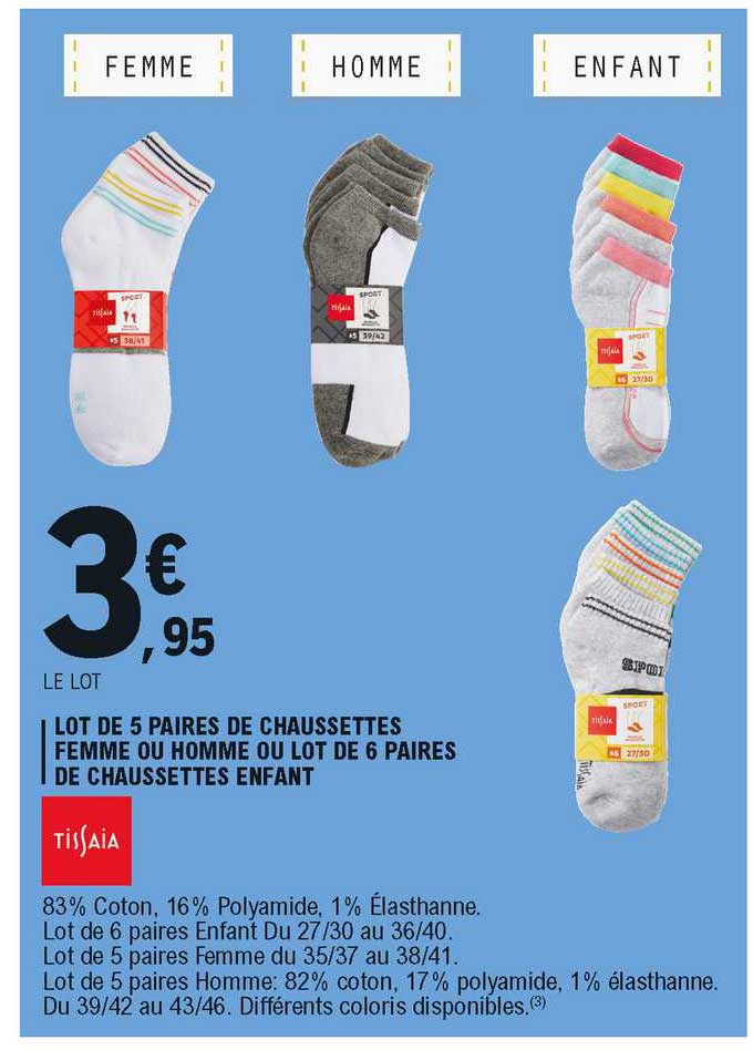 Lot De 5 Paires De Chaussettes Femme Ou Homme Ou Lot De 6 Paires De Chaussettes Enfant