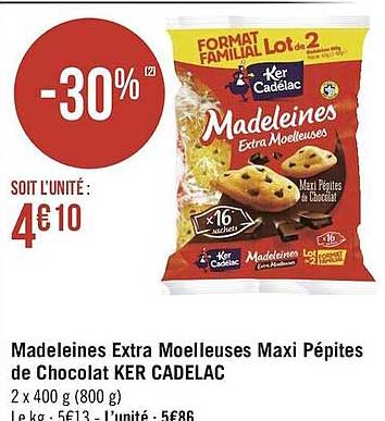 madeleines extra moelleuses maxi pépites de chocolat ker cadelac