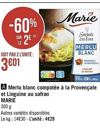merlu blanc compotée à la provençale et linguine au safran marie