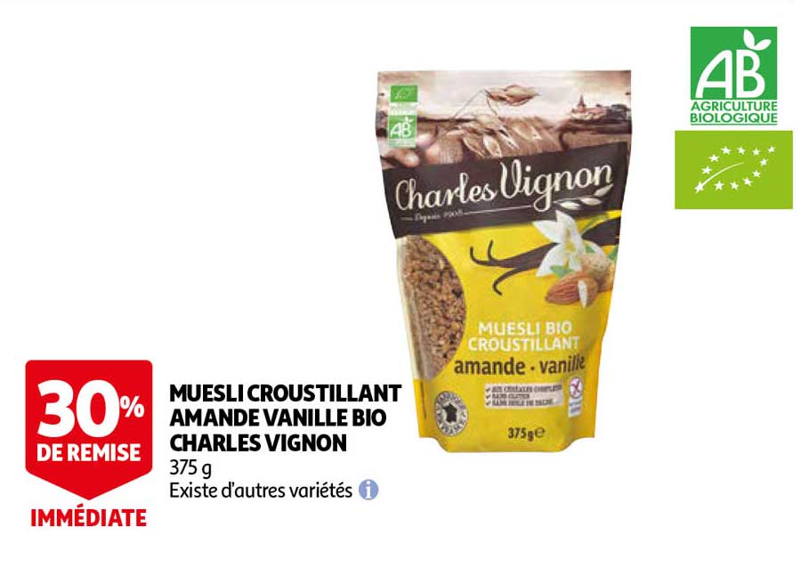muesli croustillant amande vanille bio charles vignon