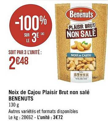 noix de cajou plaisir brut non salé benenuts