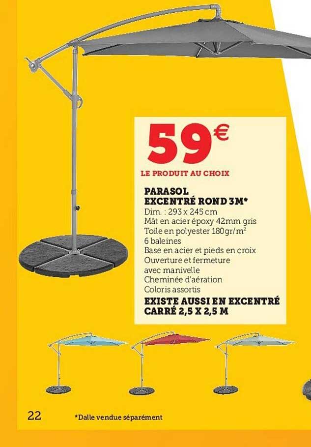 Parasol Excentré Rond 3m, Excentré Carré 2,5 X 2,5 M