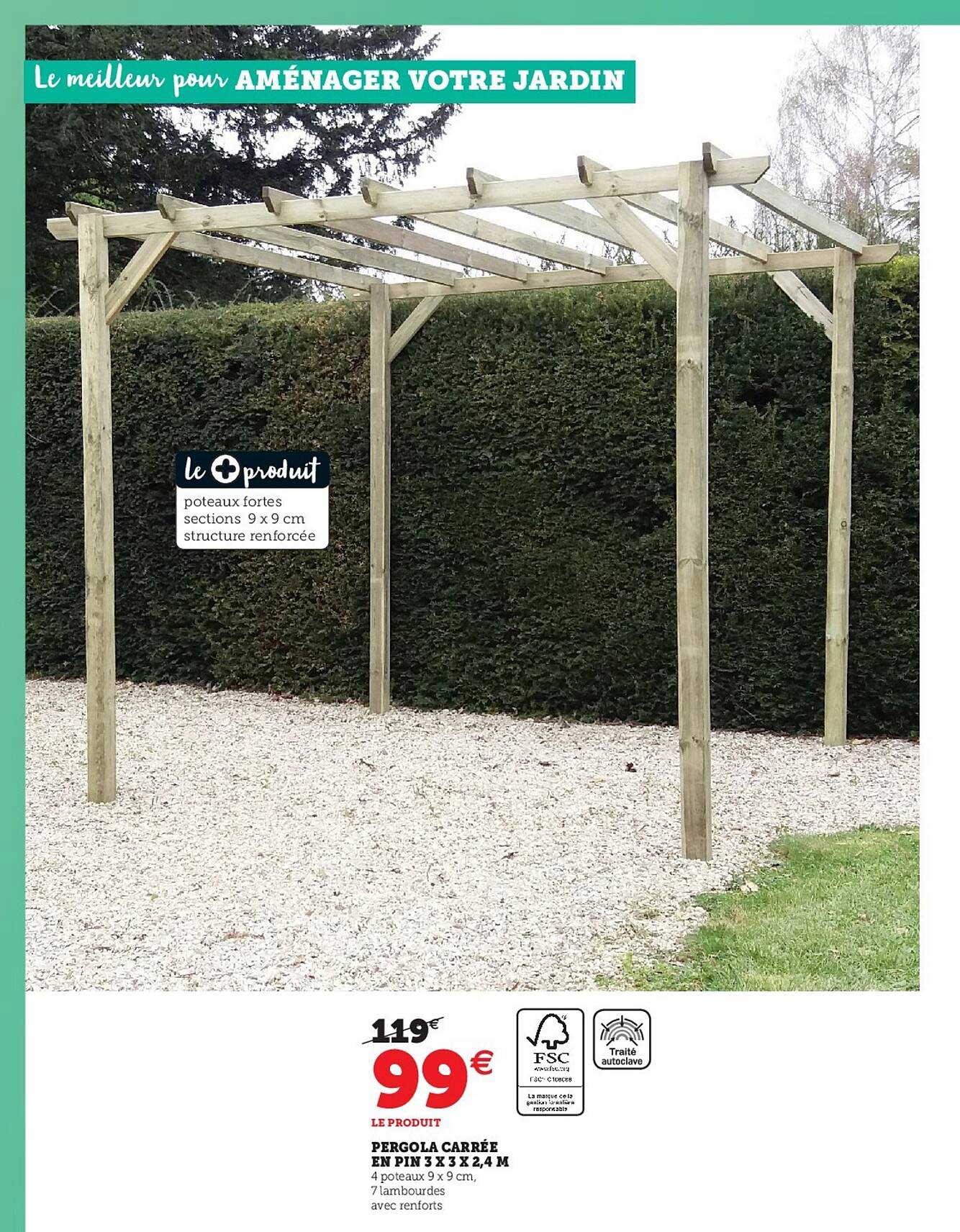 Pergola Carrés En Pin 3 X 3 X 2,4 M