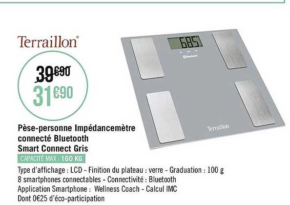 pèse-personne impédancemètre connecté bluetooth smart connect gris