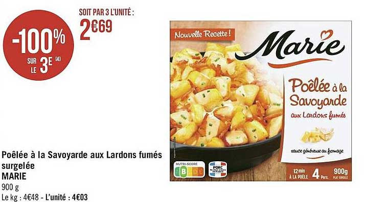 poêlée à la savoyarde aux lardons fumés surgelée marie