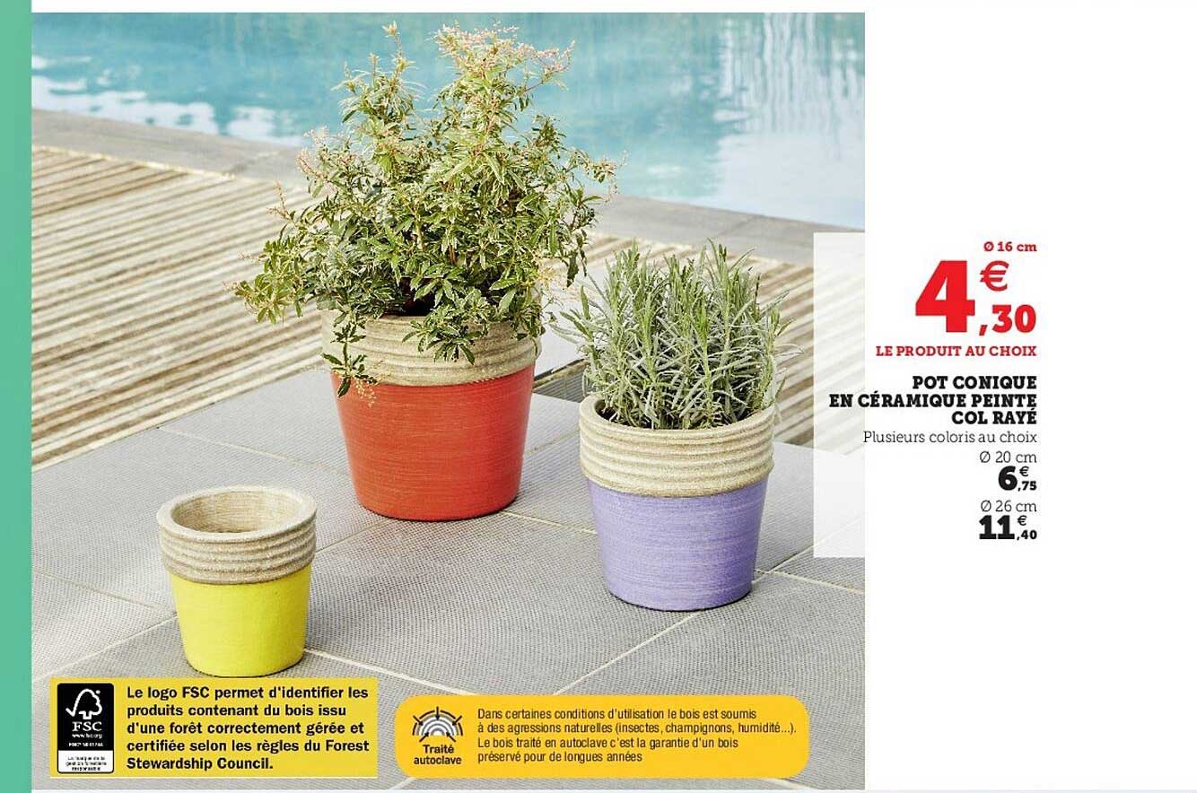 pot conique en céramique  peinte col rayé