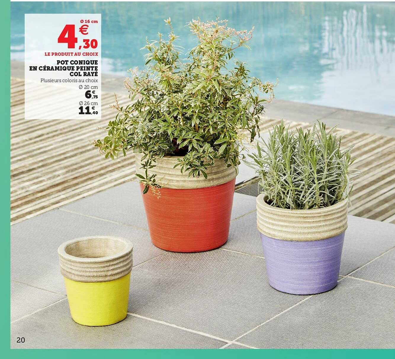 pot conique en céramique peinte col rayé