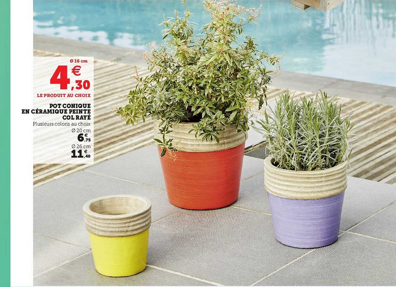 pot conique en céramique peinte col rayé