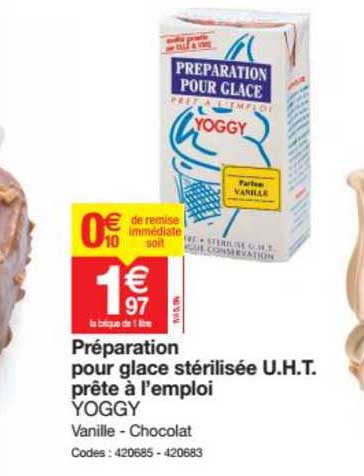 préparation pour glace stérilisée u.h.t. prête à l'emploi yoggy