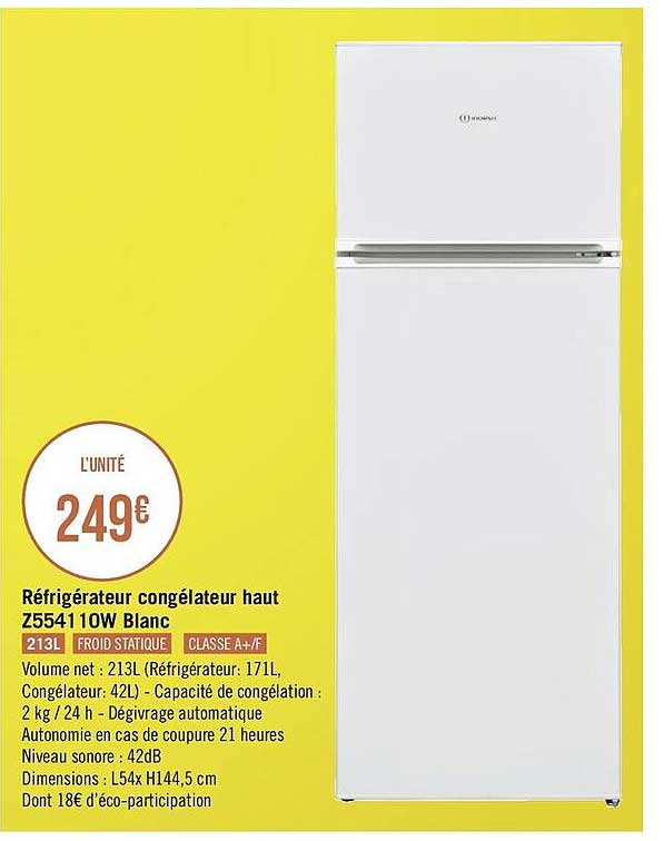 réfrigérateur congélateur haut z5541 10w blanc