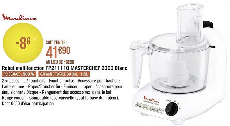 robot multifonction fp2111 10 masterchef 2000 blanc moulinex