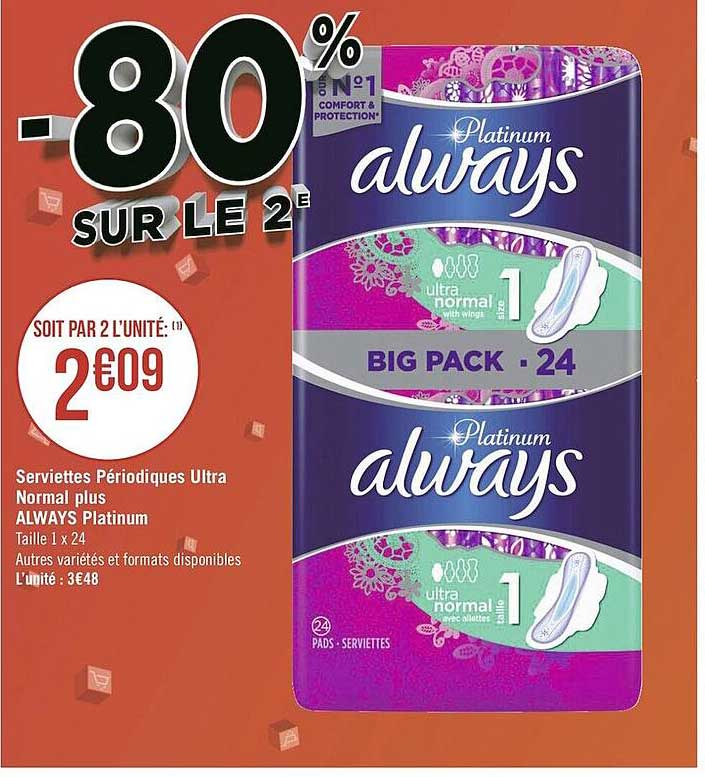 serviettes périodiques ultra normal plus always platinum