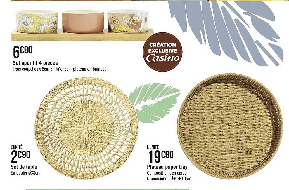 set apéritif 4 pièces, set de table, plateau paper tray