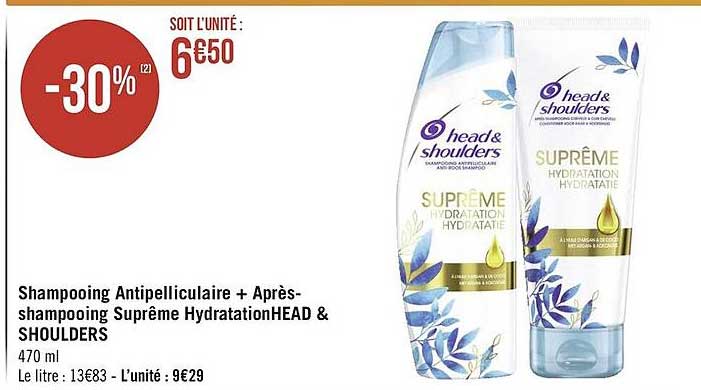 shampooing antipelliculaire + après-shampooing suprême hydratation head & shoulders