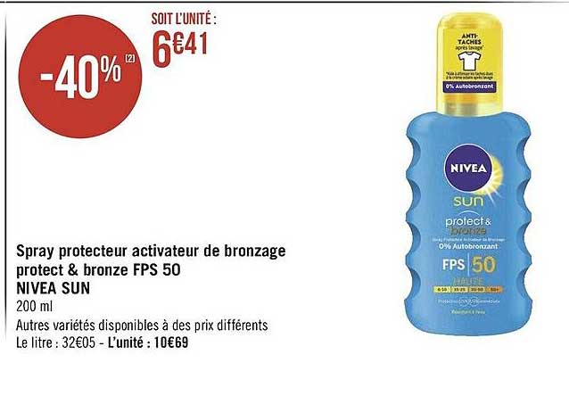 spray protecteur activateur de bronzage protect & broze fps 50 nivea sun