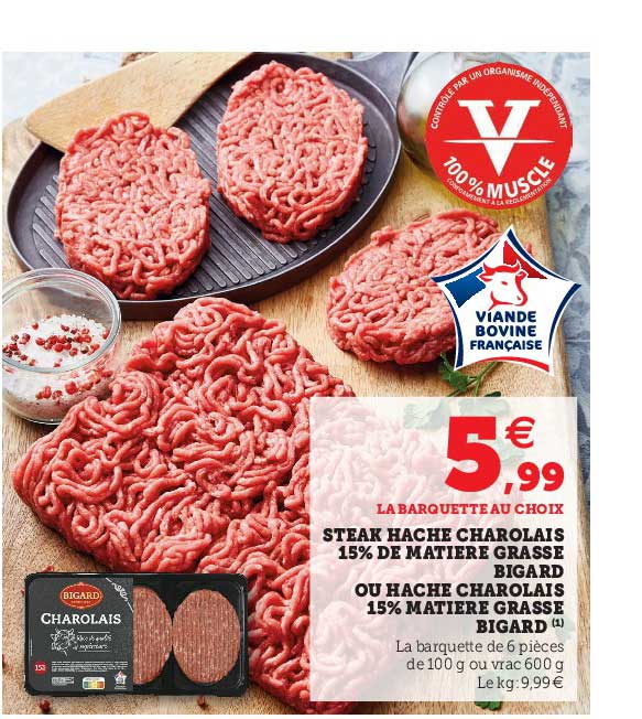 steak haché charolais 15% de matière grasse bigard