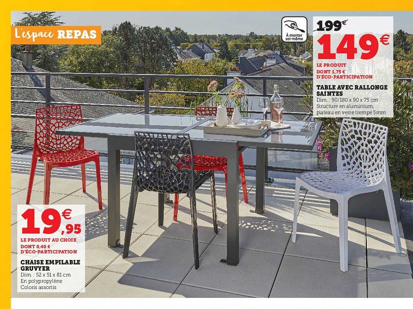 table avec rallonge saintes, chaise empilable gruvyer