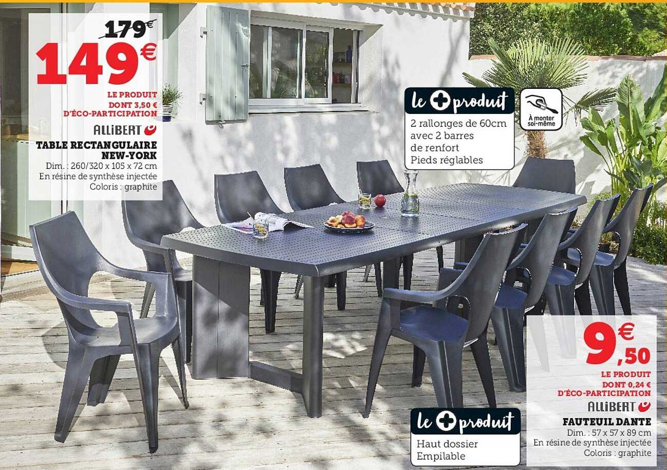 table rectangulaire new-york, fauteuil dante allibert