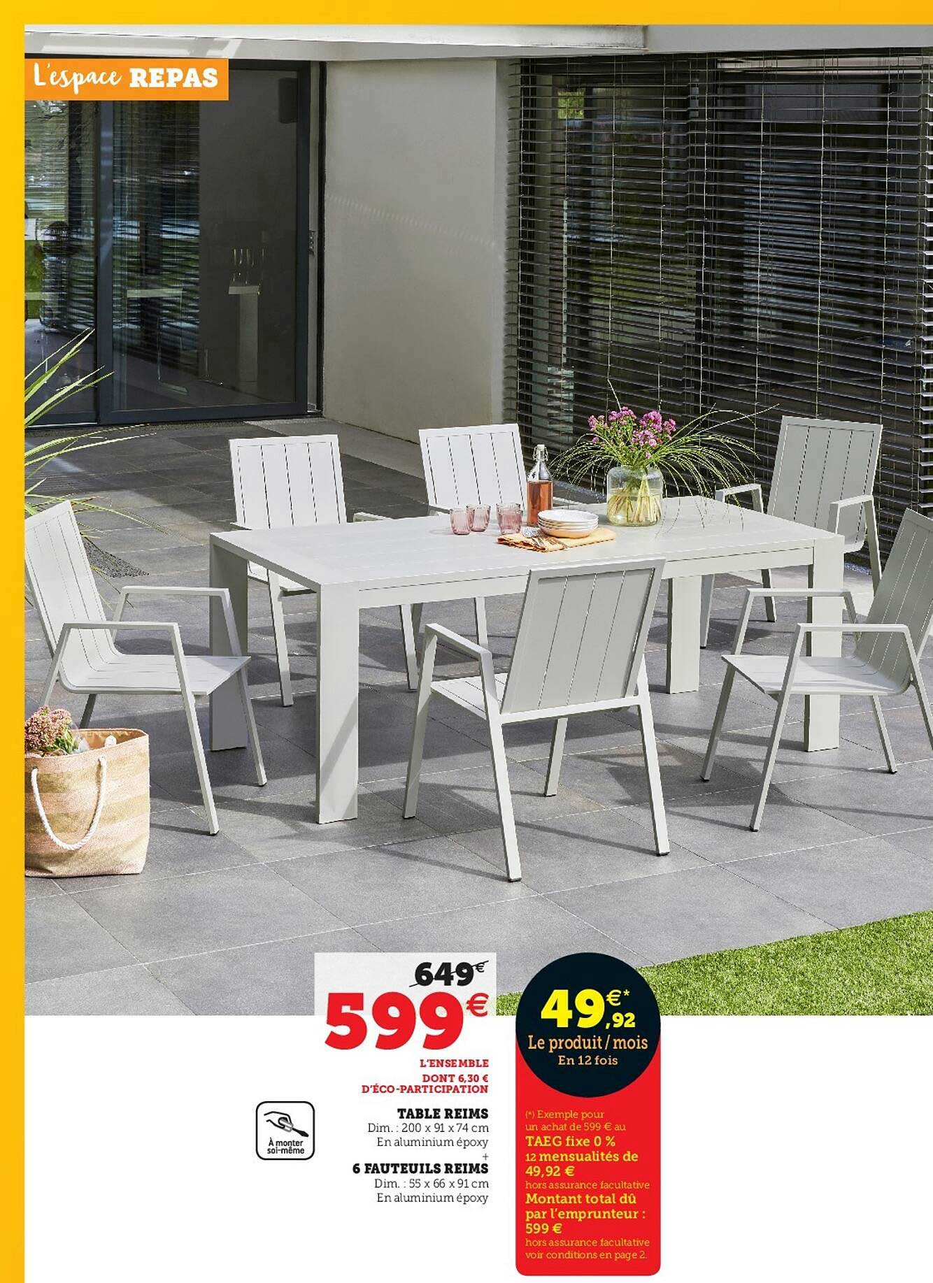 table reims, 6 fauteuils reims