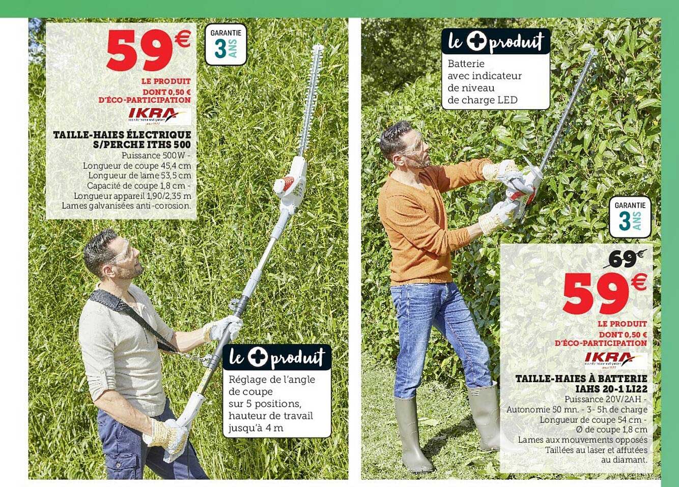 taille-haies électrique s-perche iths 500, taille-haies à batterie iahs 20-1 l122 ikra